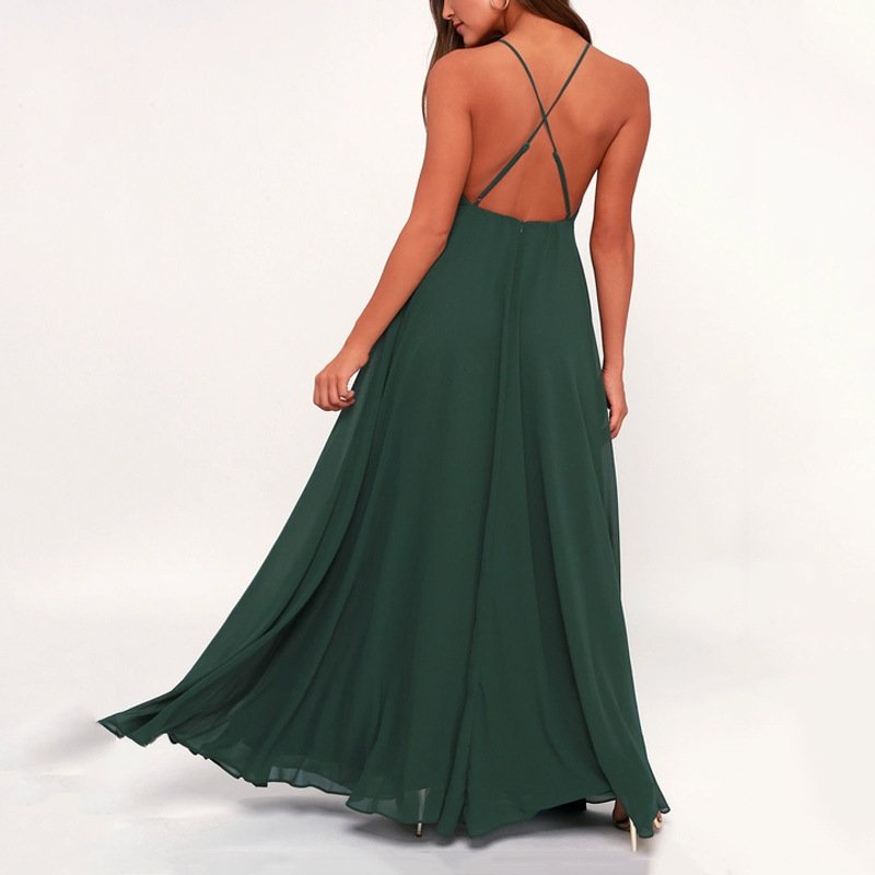 Chiffon big swing sexy backless suspender skirt long dress - Image 4
