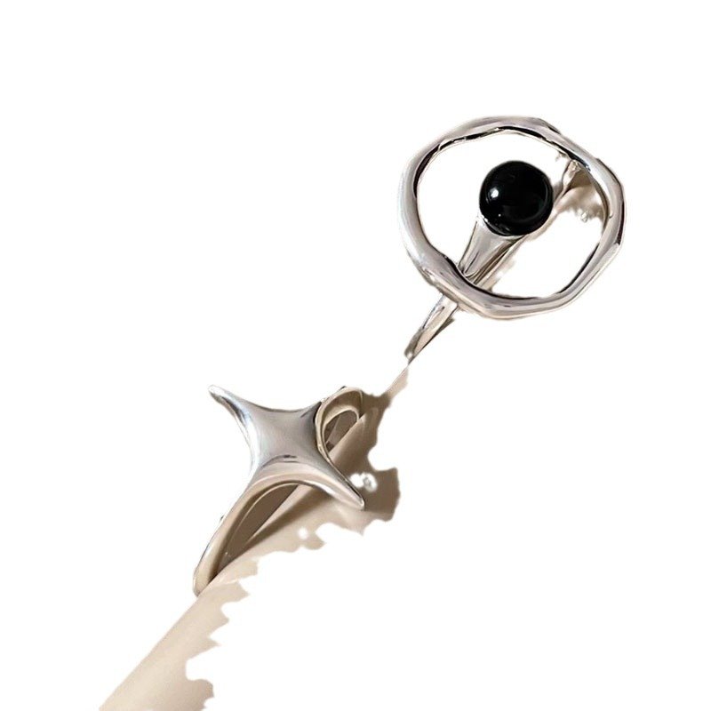 Female All-match Cold Niche Star Black Agate Ring - Image 3