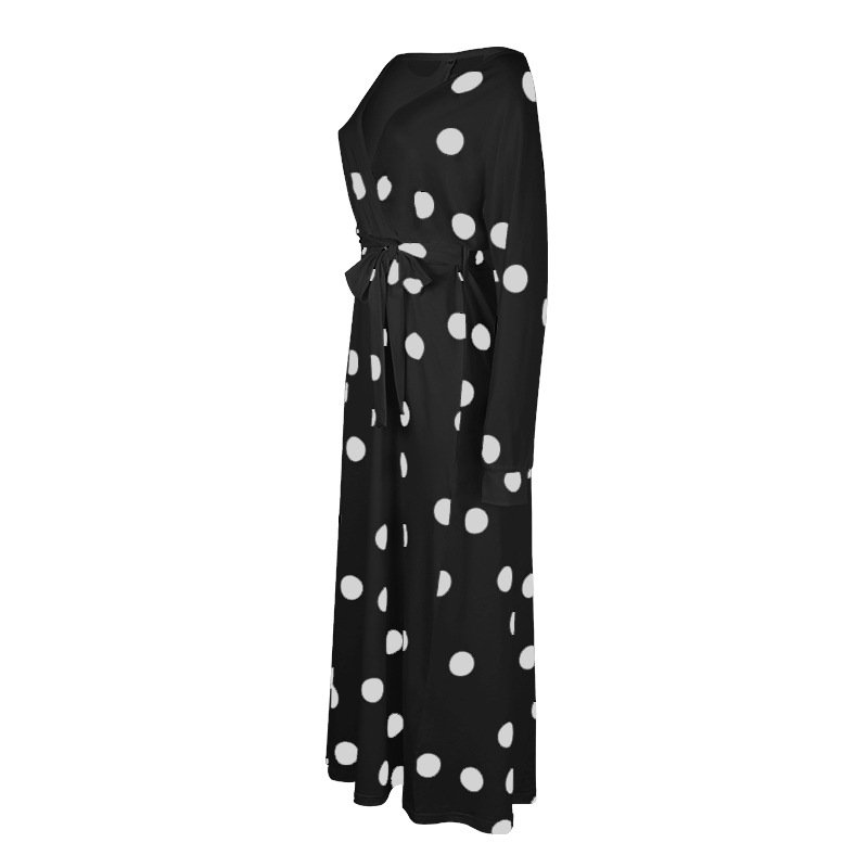 Polka Dot Print Long Sleeve V Neck Off Shoulder Dress - Image 14