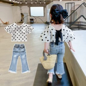 Girl's denim bell-bottom trouser suit