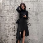 Fluttering irregular high waist slim skirt