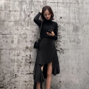 Fluttering irregular high waist slim skirt