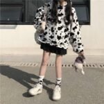 Women's thick lamb wool sweater hooded loose top
