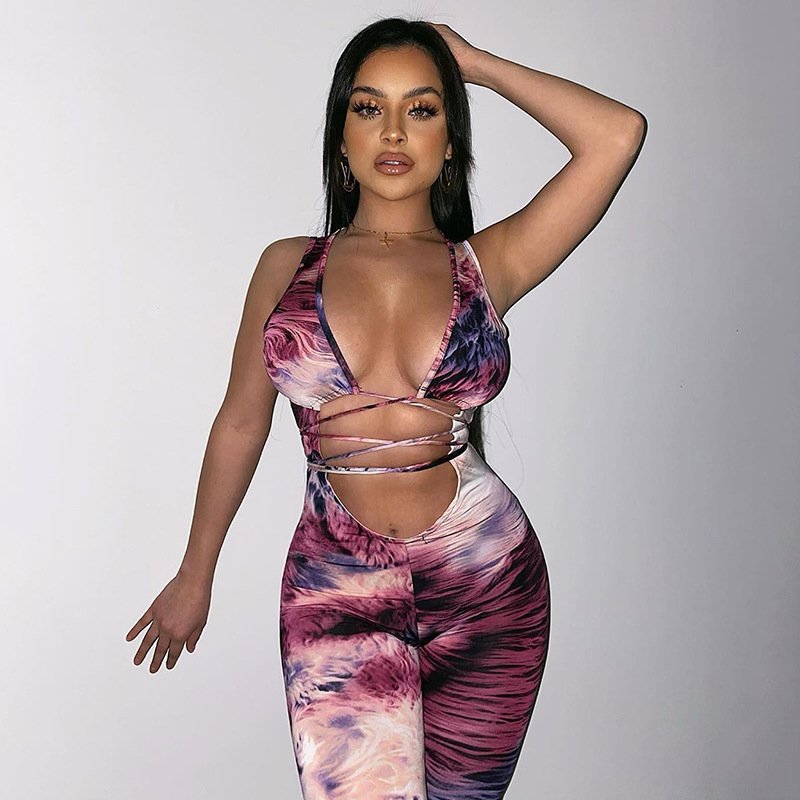 Tie-dye suspender casual jumpsuit - Image 2