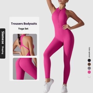 Solid Color Nude Feel High Strength Tight Sports Back Shaping Long Jumpsuit