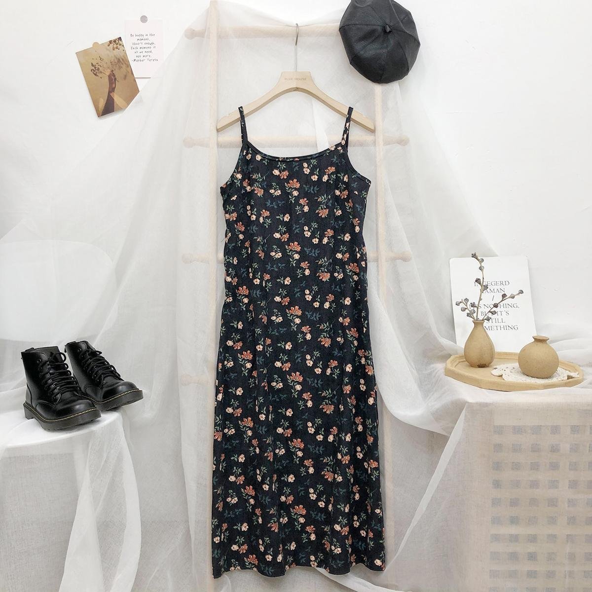 Sleeveless Dress Women Simple Print Daily Spring Corduroy Retro Soft Lovely - Image 2