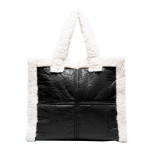 Lamb wool plaid stitching woolen tote bag