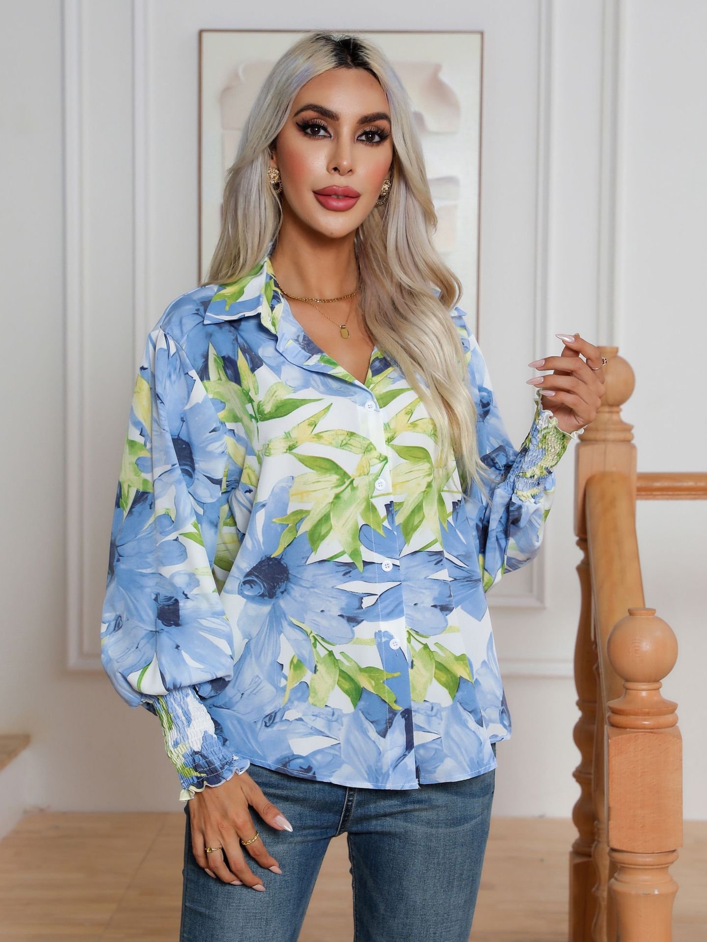 Fashion Printing Lantern Sleeve Shirt Women - Image 2