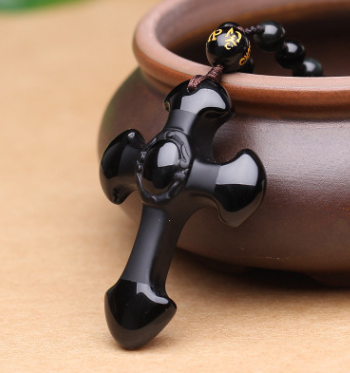 Natural Obsidian Jesus Cross Pendant Ukrainian Ice Seed Christ Jesus Couple Necklace Jewelry - Image 3