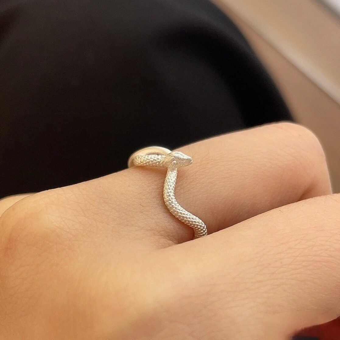 1pc 999 Sterling Silver Matte Snake Open Ring, Minimalist & Edgy, Perfect For Daily, Dating & Gifting, Ideal Valentine's Gift - Image 5