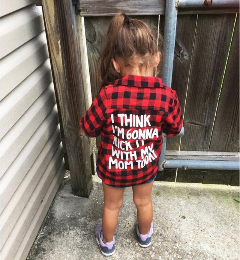 Girls red plaid letter print shirt - Image 3