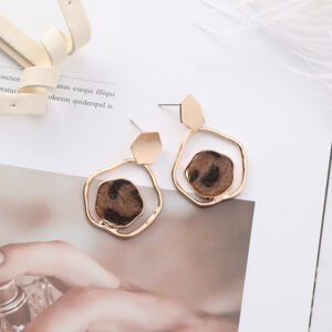 Popular Hexagon Sequins Irregular Sexy Leopard Earrings Suede Metal Personality Geometric Earrings