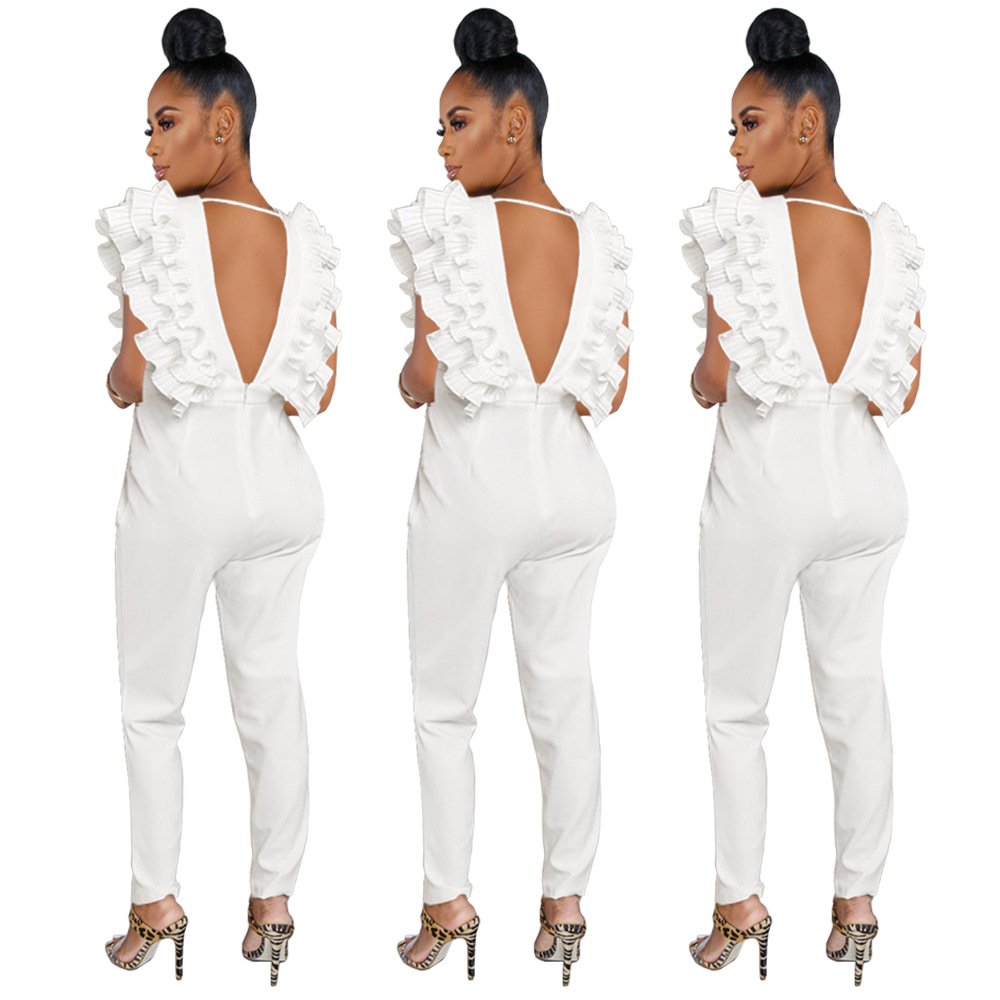 Deep V-neck solid color jumpsuit - Image 4