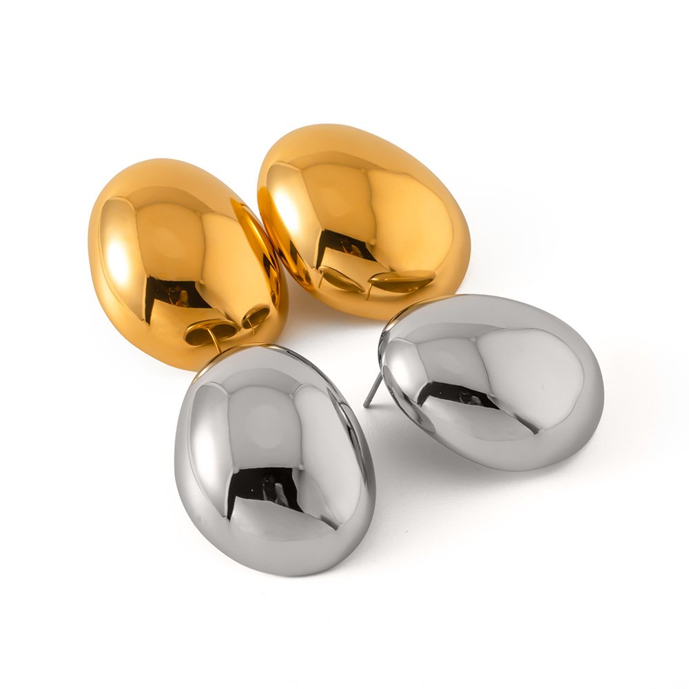 Fashion Special-interest Stainless Steel Plated 18K Glossy Round Bean Earrings - Image 5