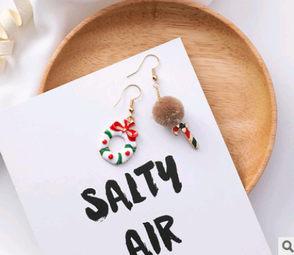 Christmas earrings holiday gift personality Santa Claus gift tree hair ball cane candy fashion earrings - Image 4