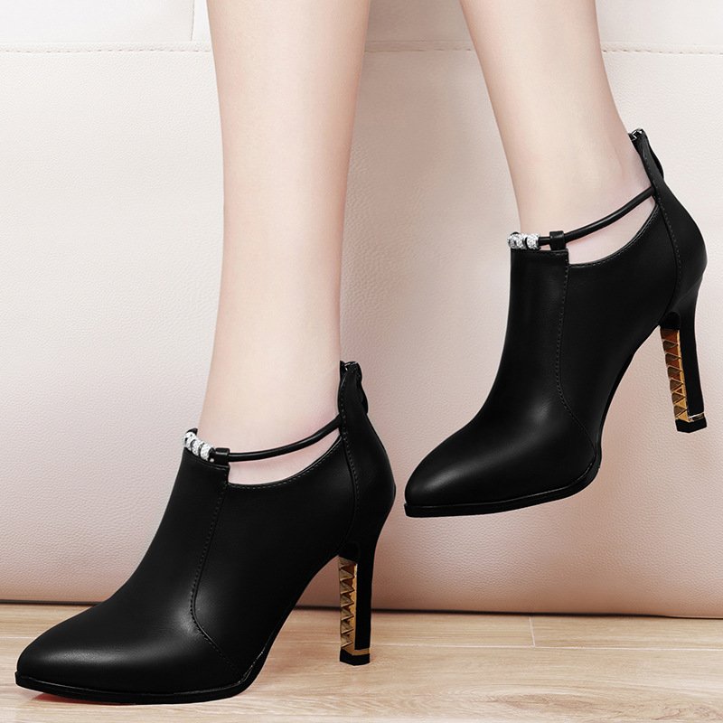 In the autumn of new Korean female high-heeled shoes all-match pointed shoes with a fine waterproof black ladies shoes - Image 2