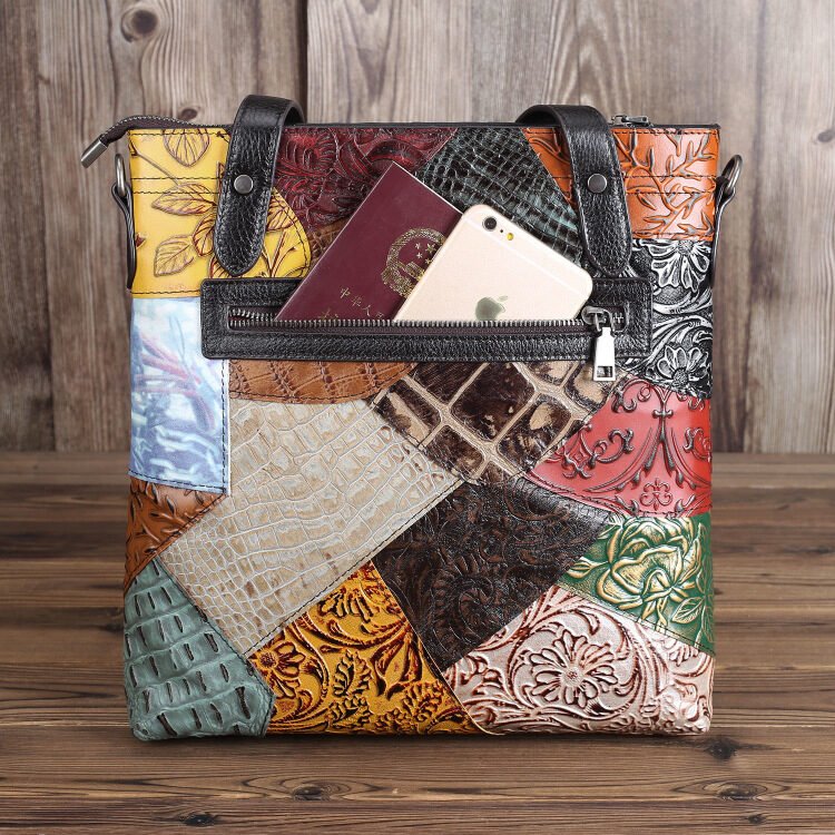 Vertical One-Shoulder Bag Fashion Stitching Leather Female Bag - Image 4