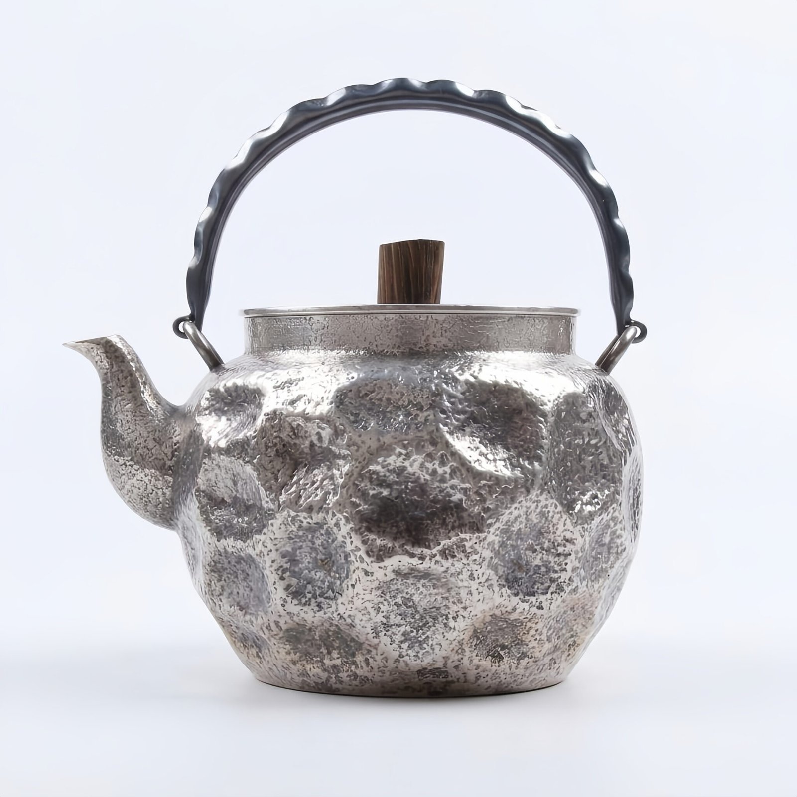 925 Sterling Silver Handcrafted Hammered Teapot with Wooden Knob-Fine large teapot - Handicraft - Image 3