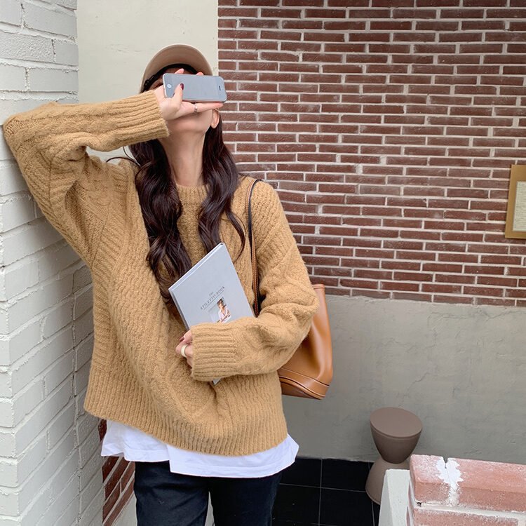 Winter new style lazy and thin round neck with twist sweater - Image 2