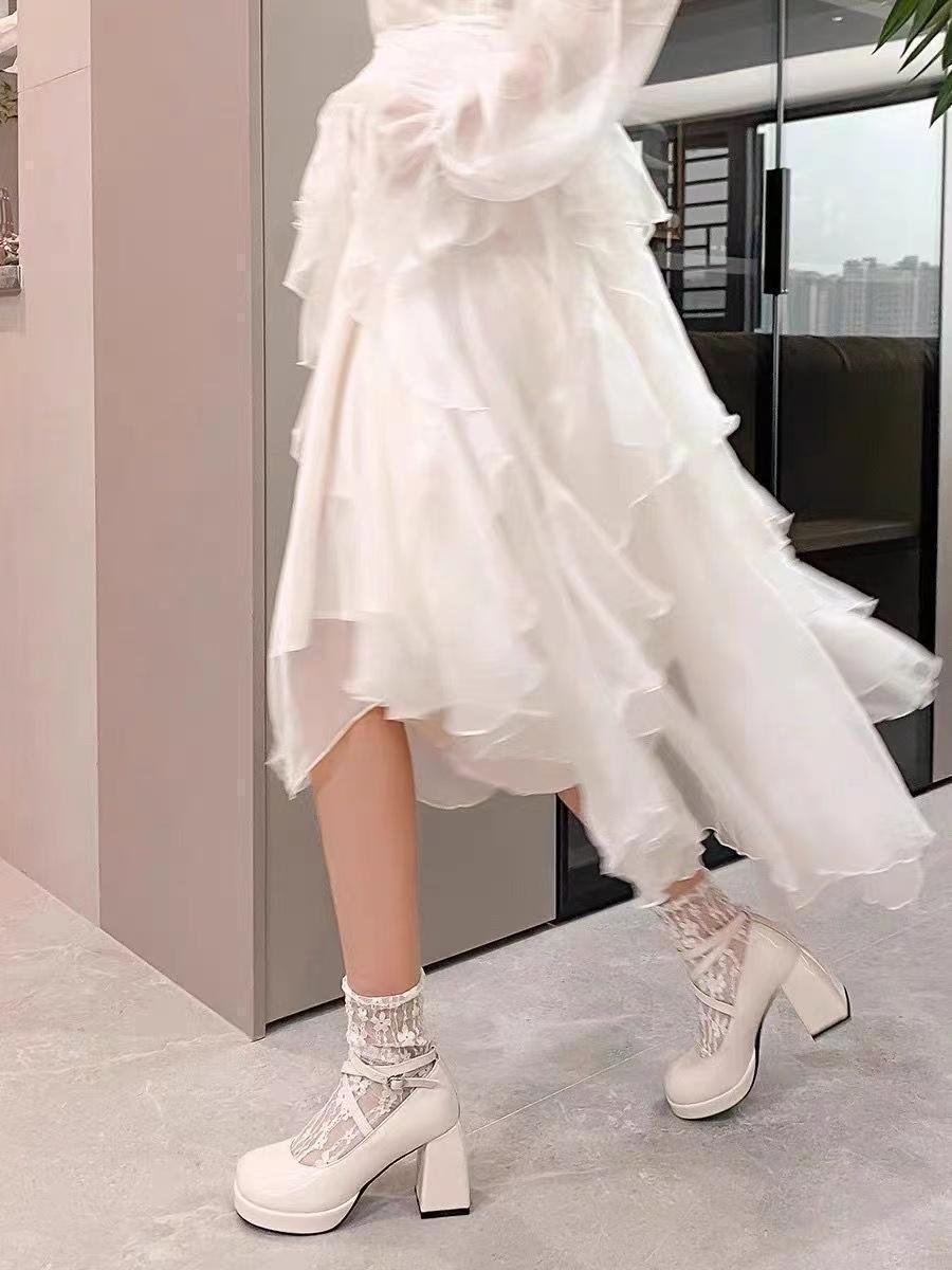High Heel Thick Bottom Shallow Mouth Leather Shoes With Small Strap - Image 5