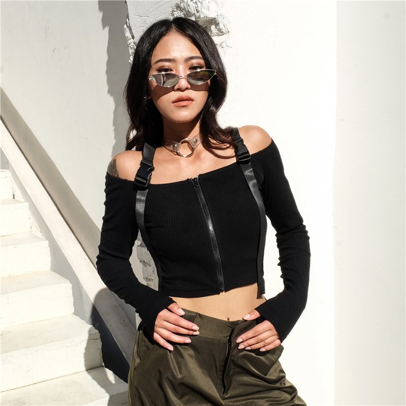 One-shoulder zipper strap t-shirt - Image 3