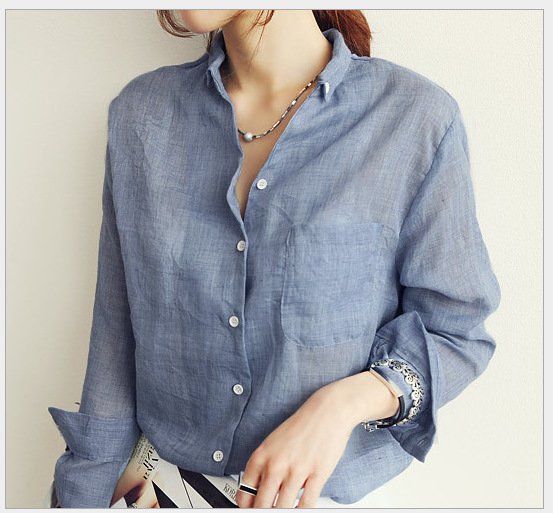 Long-sleeved cotton and linen shirt Slim linen literary loose thin shirt - Image 3