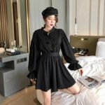 Puff sleeve girl looks thin and fairy and fluffy little black dress