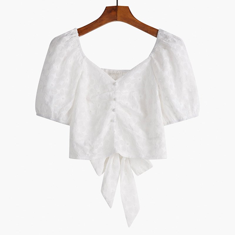Women's Short Sleeve Thin Floral Puff Shirt - Image 7