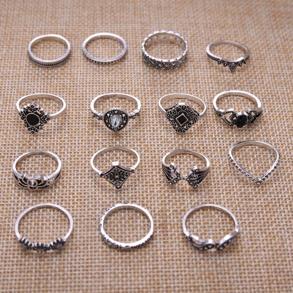Hollow Lotus And Diamond Drop Ring Set - Image 5