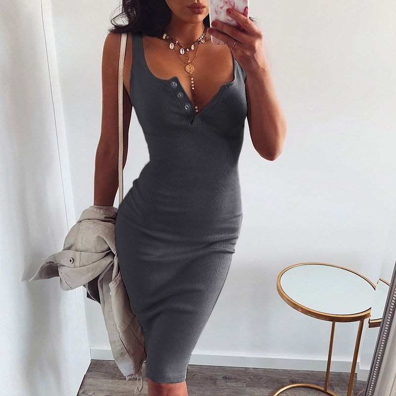 Top Selling Slim Casual Solid Color Women's Dress - Image 2