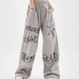 Straight Wide Leg Pants Graffiti Casual Loose Track Pants