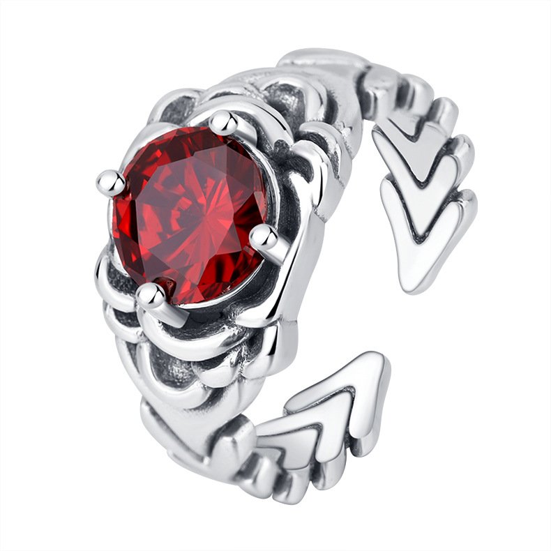 Original S925 Sterling Silver Trend Woven Red Zircon Ring - Image 4