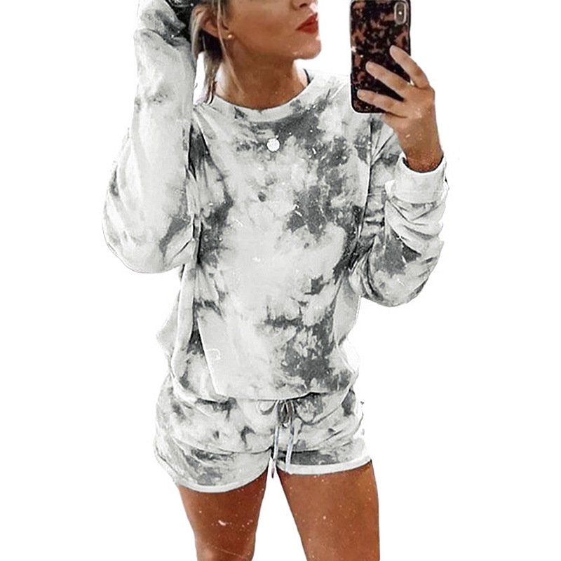 Tie-Dye Printed Long-Sleeved Round Neck Casual Home Set - Image 4