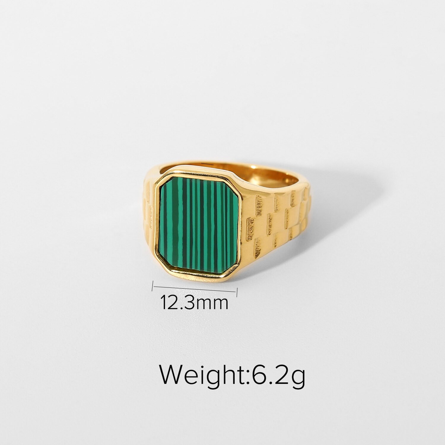 Fashion Stainless Steel Jewelry Lady Green Malachite White Shell Epoxy Rectangular Ring - Image 3