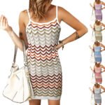 European And American Suspender Women's Sweater Striped Contrasting Thin Shoulder Strap Slim Skirt