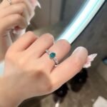 Retro Heart Shape Blue Cubic Zirconia Ring, Dainty Pave Band Ring