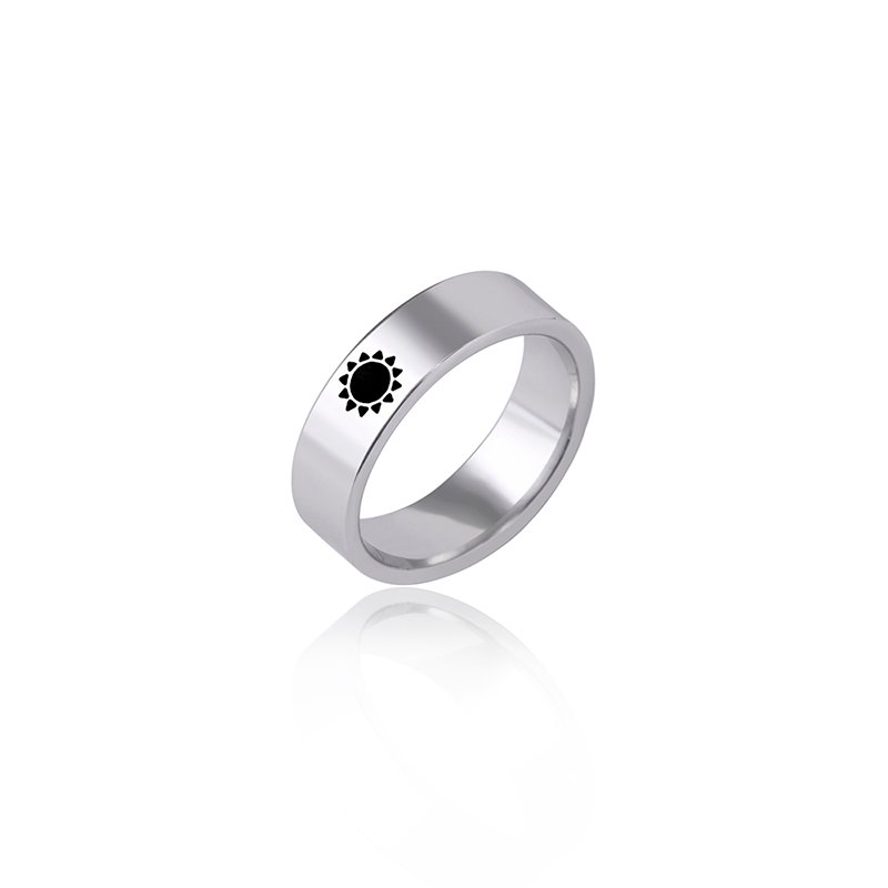 Simple Sun Moon Stainless Steel Ring Black Silver Romantic Couple Ring - Image 6