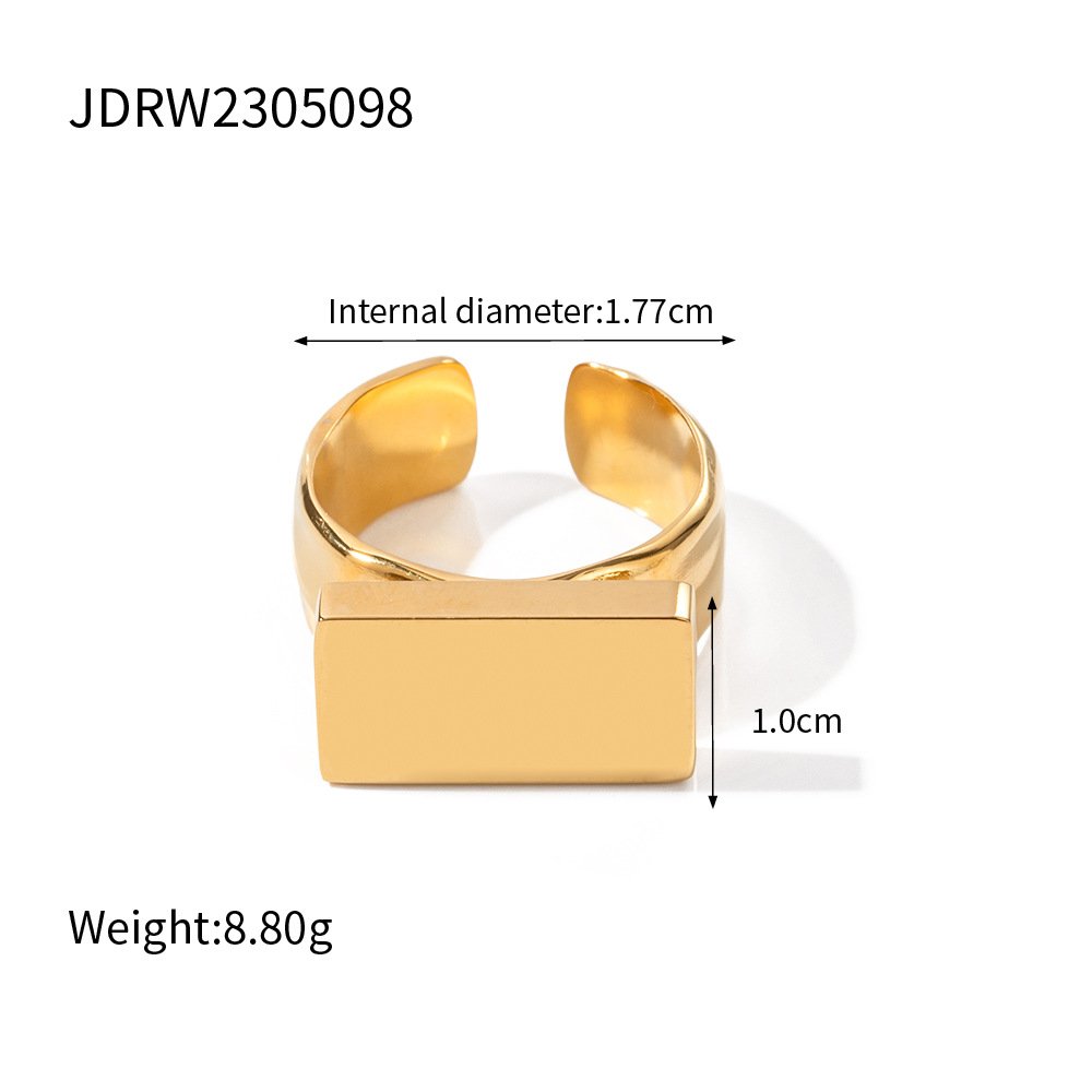 Women's 18K Gold Stainless Steel Long Block Ring - Image 6