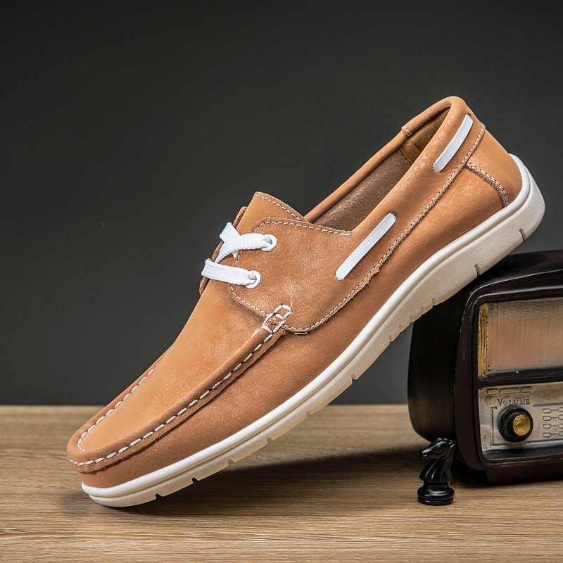 Men's Versatile Low Cut Frosted Cowhide Single Shoes - Image 4