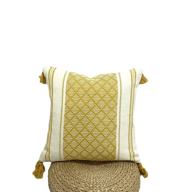 Geometric Woven Jacquard Tassel Cushion Cover - Image 4