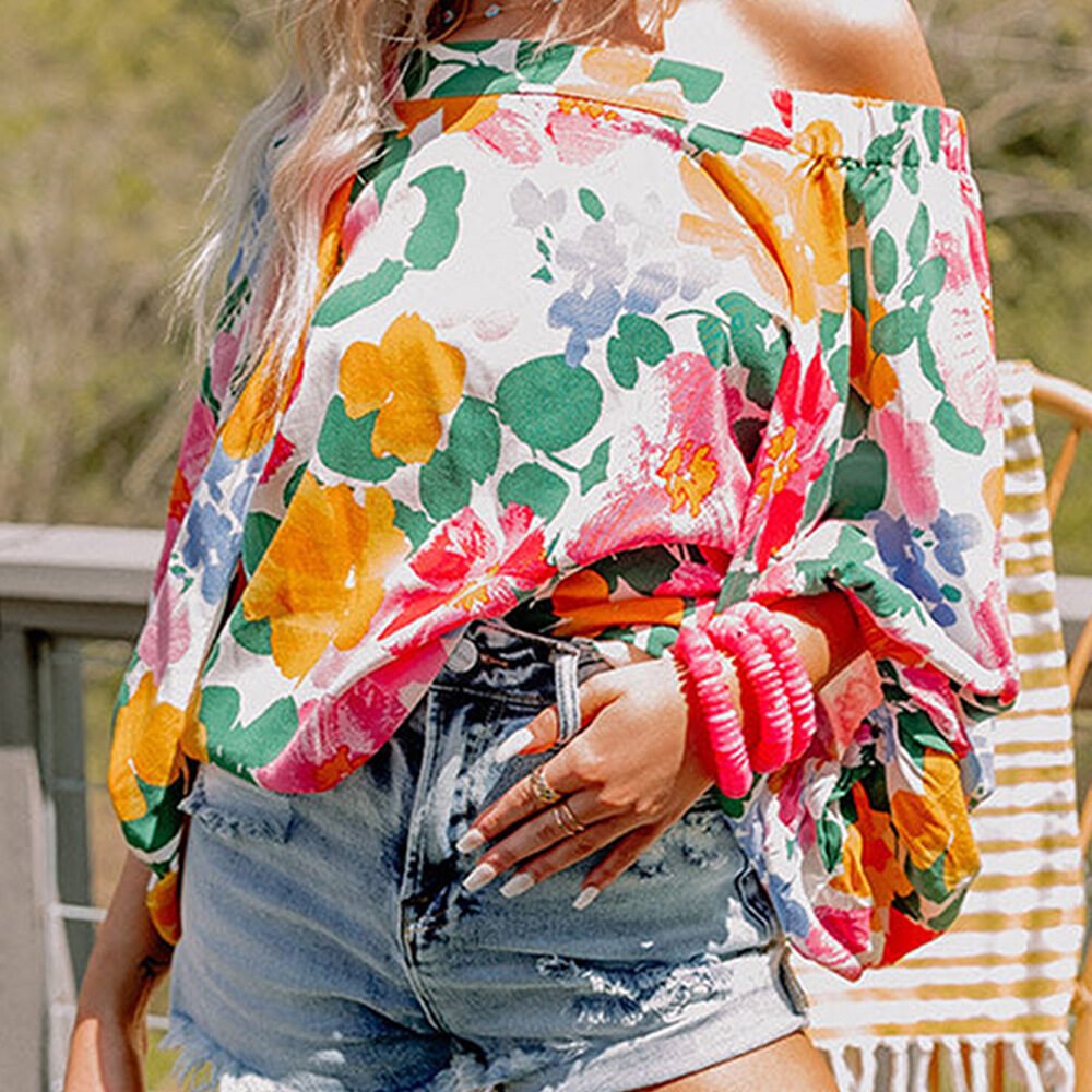 Women's Printed Slanted Shoulder Long Sleeve Loose Casual Top T-Shirt - Image 5