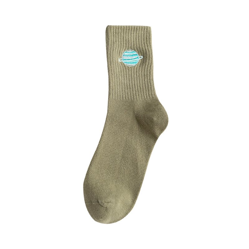Embroidered Planet Cotton Student Tide Socks - Image 7