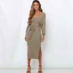 V-neck lace long sleeve women dress