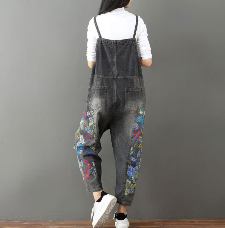 Stitched jeans large size printed suspender bib - Image 5