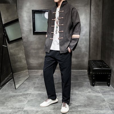 Contrast color buckle cotton and linen jacket - Image 5