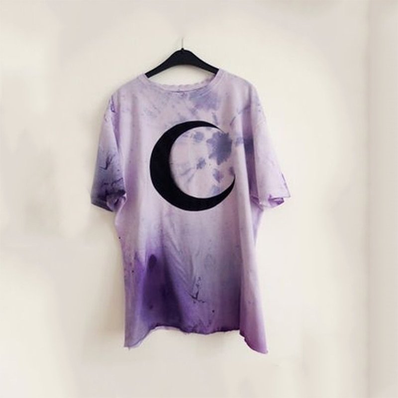 Moon print short sleeve round neck T-shirt - Image 2