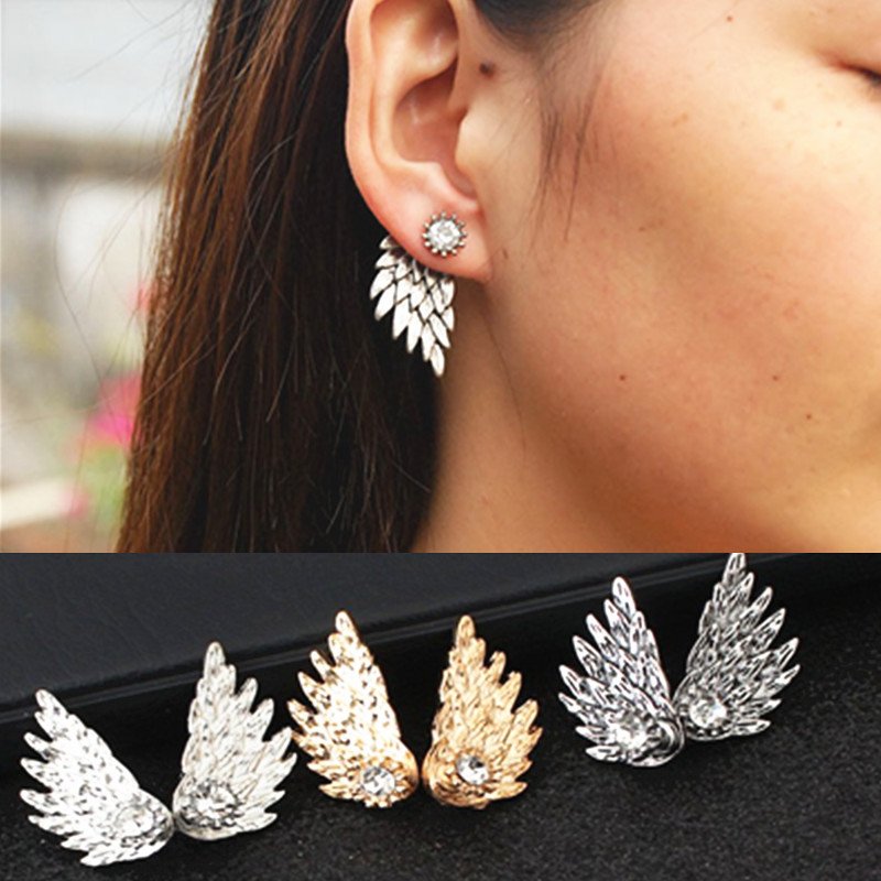 Angel Wings Stud Earrings with Diamonds - Image 2