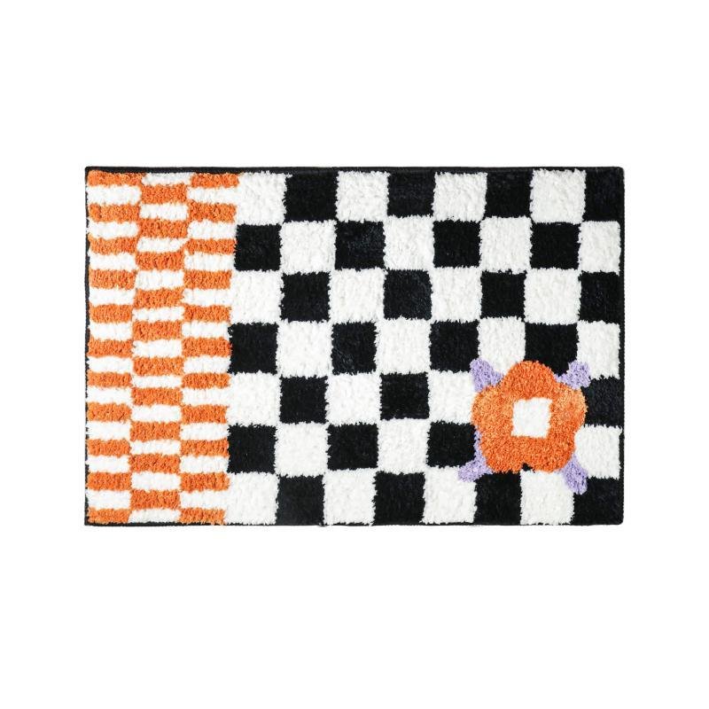 Checkerboard Flower Carpet Bathroom Door Absorbent Floor Mat - Image 5