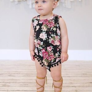 Dark Floral Set Infant Flower Print One-piece Romper Headwear