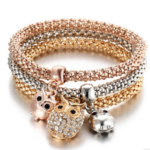 3 Pieces Set Crystal Bead Bracelet for Women Decorated with Crystal Owl Charm